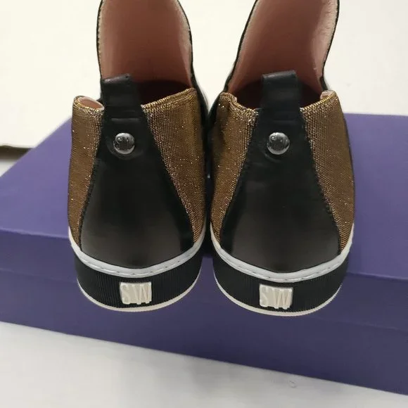 New Stuart Weitzman Shoes Sneakers Metallic Gold Silver Black Flat Slip 9.5 - Picture 6 of 16